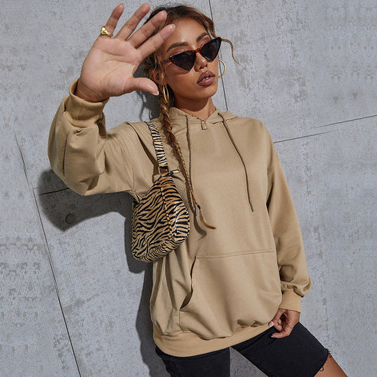 Damen Oversize-Kapuzenpullover mit Kängurutasche und gerippten Bündchen Nord Taschen