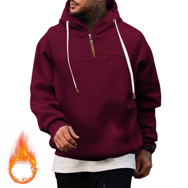 Herren Fleece-Halbzip-Hoodie mit Kapuze, Kordelzug und elastischen Bündchen Nord Taschen