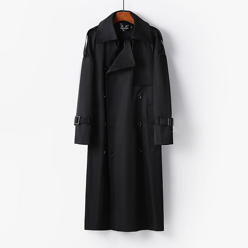 Damen Langer Doppelreihiger Trenchcoat mit Bindegürtel und Epauletten Nord Taschen
