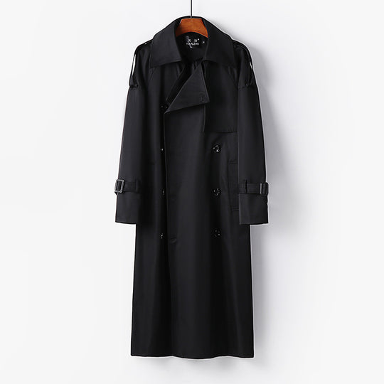 Damen Langer Doppelreihiger Trenchcoat mit Bindegürtel und Epauletten Nord Taschen