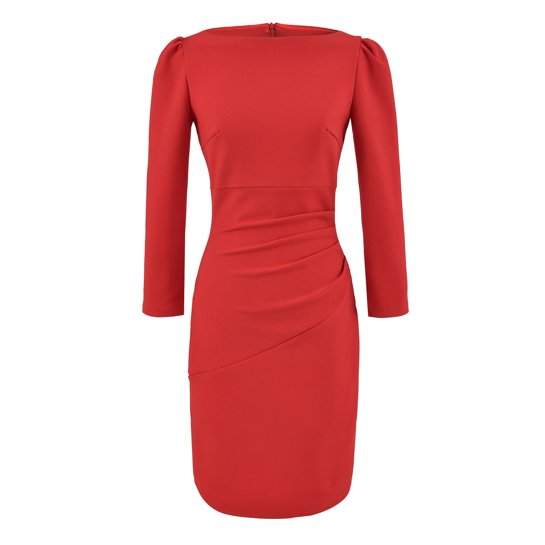 Damen Figurbetontes Midikleid mit geraffter Wickeloptik und langen Ärmeln Nord Taschen
