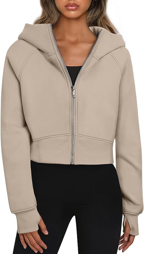 Damen Kurz geschnittener Performance-Kapuzenpullover mit durchgehendem Reißverschluss und Daumenlochbündchen Nord Taschen