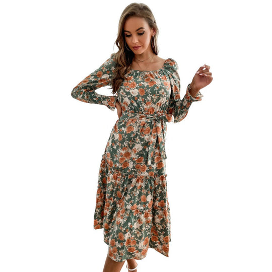 Damen Blumenkleid mit Tendervollfalten und runder Ausschnitt Nord Taschen