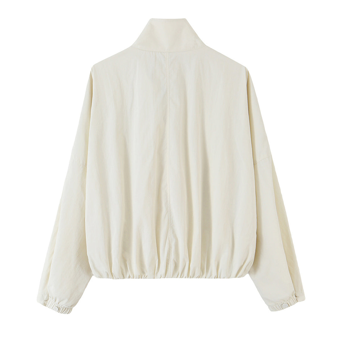 Damen Cropped‑Blousonjacke im minimalistischen Design mit Stehkragen, dekorativer Knopfleiste und elastischem Saumbund Nord Taschen