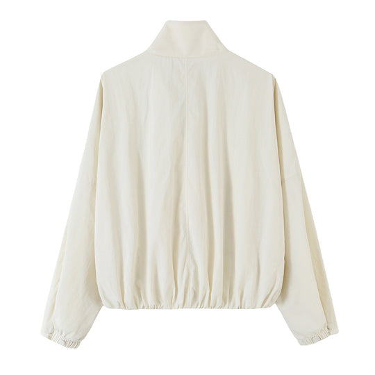 Damen Cropped‑Blousonjacke im minimalistischen Design mit Stehkragen, dekorativer Knopfleiste und elastischem Saumbund Nord Taschen