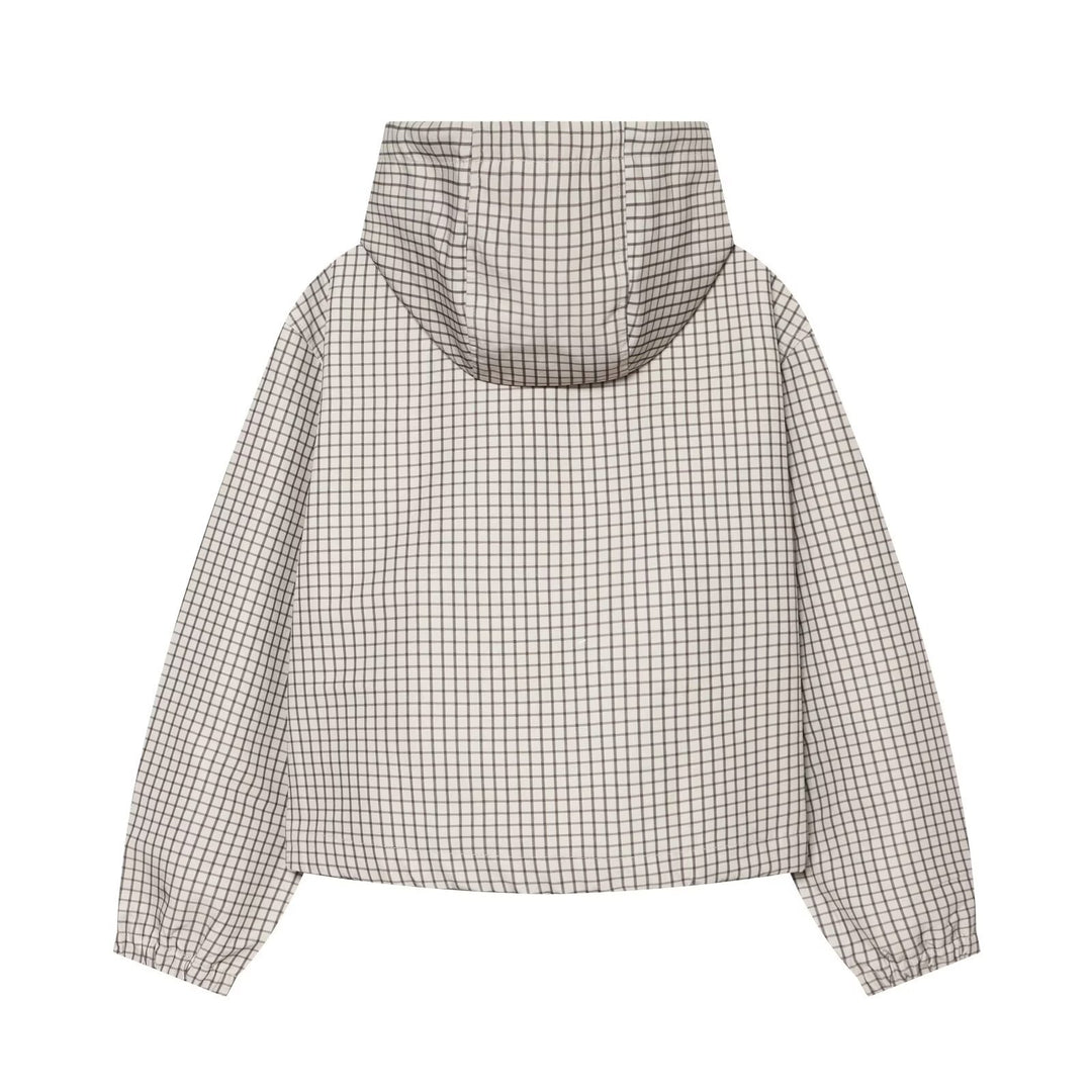 Damen Karierter Cropped‑Windbreaker mit Kapuze, Tunnelzug und Reißverschluss Nord Taschen
