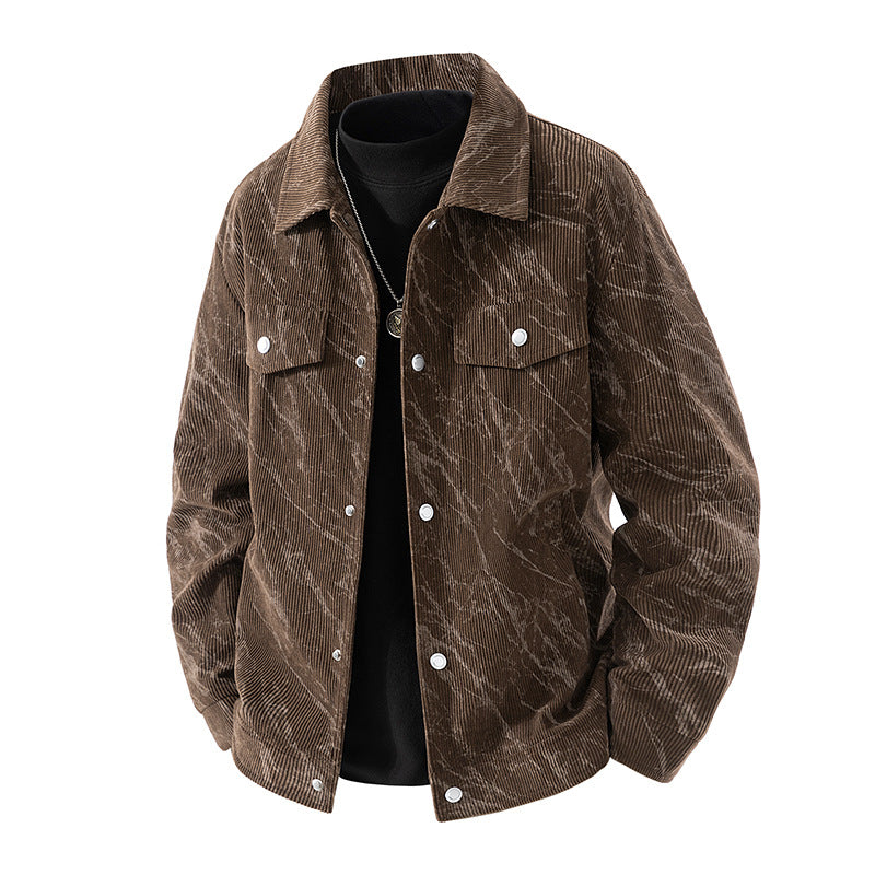 Men's  marbled corduroy snap-front collared trucker jacket with chest flap pockets Nord Taschen