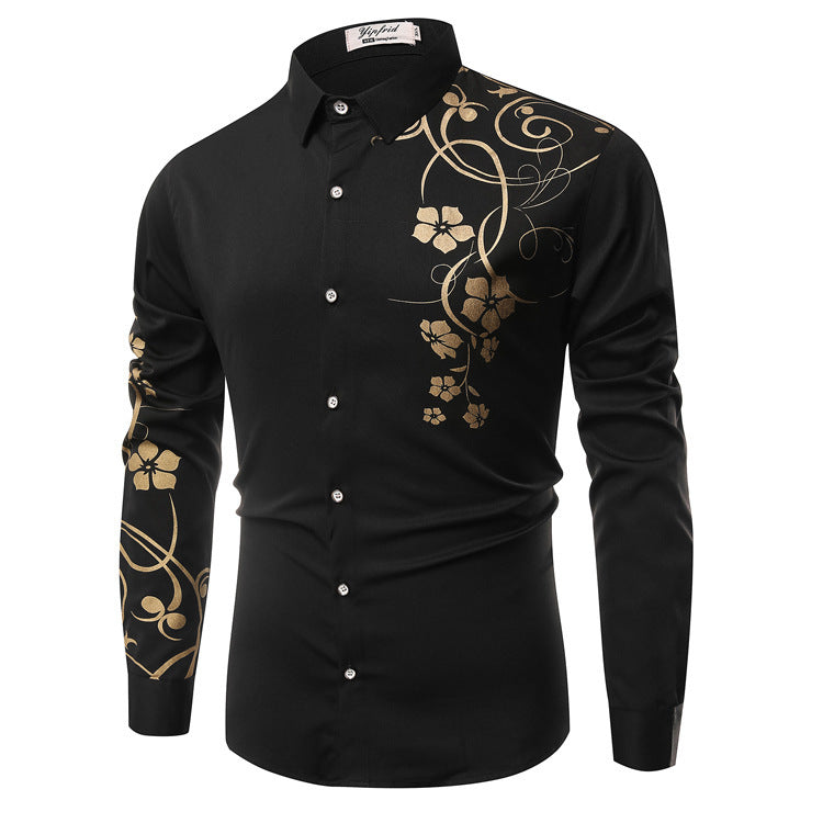 Herren Slim-Fit Hemd mit floralem Allover-Print, Langarm und Stretch-Baumwollmix Nord Taschen