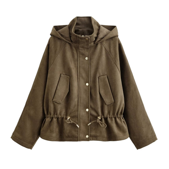 Damen Kurze Kapuzenjacke im Parka‑Look mit Tunnelzugtaillierung und Pattentaschen Nord Taschen