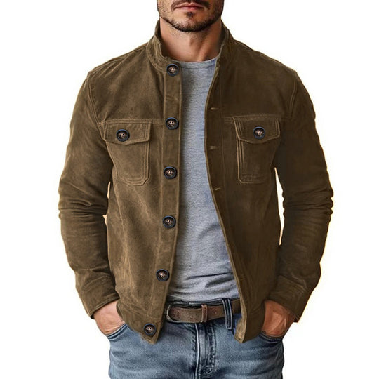 Herren Veloursleder-Fieldjacke mit Stehkragen, Pattentaschen und figurbetonter Schnitt Nord Taschen