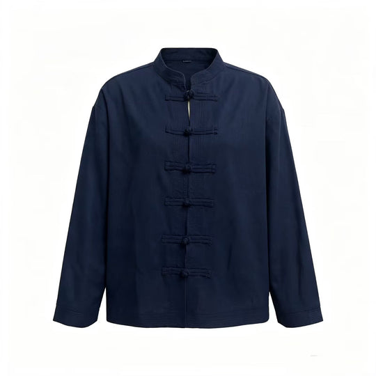 Herren Lockere Baumwoll‑Leinen Jacke im China‑Style mit Stehkragen und Knotenverschlüssen Nord Taschen