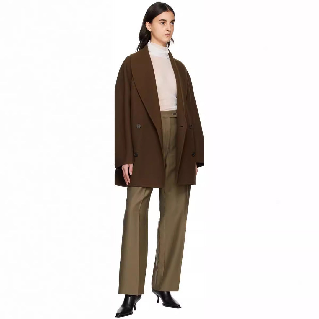 Damen Kurz geschnittener Oversize Doppelreihiger Wollmix‑Mantel mit Rundschalkragen Nord Taschen