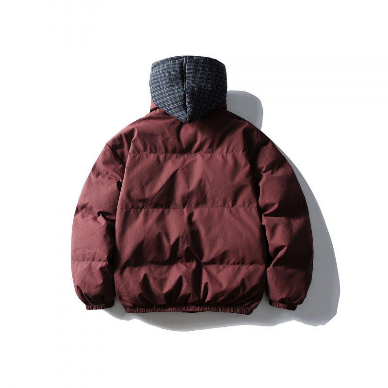 Unisex Wattierte Pufferjacke im kastigen Schnitt mit karierter Einsatzkapuze und hohem Stehkragen Nord Taschen