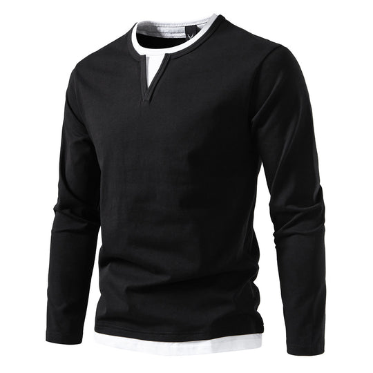 Herren Langarmshirt mit Lagen-Look und markantem Schlitzkragen Nord Taschen