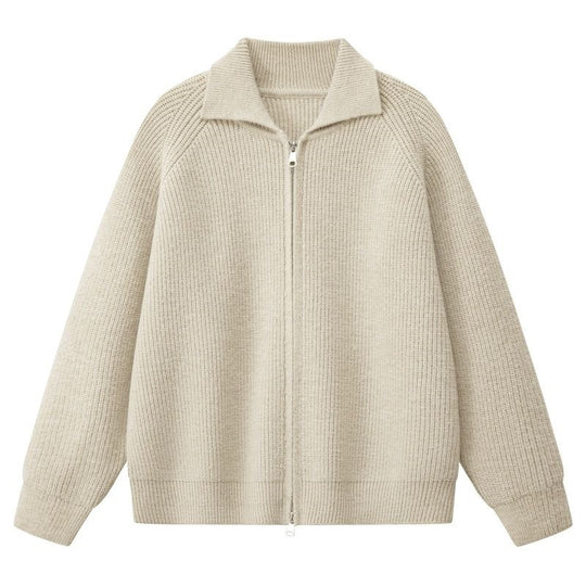 Damen Oversize-Strickjacke mit durchgehendem Reißverschluss, gerippter Struktur & Stehkragen Nord Taschen