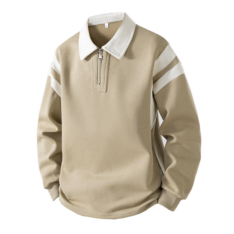 Herren Retro-Sportliches Rugby-Pulli mit halbhohem Reißverschluss und kontrastierendem Hemdkragen Nord Taschen