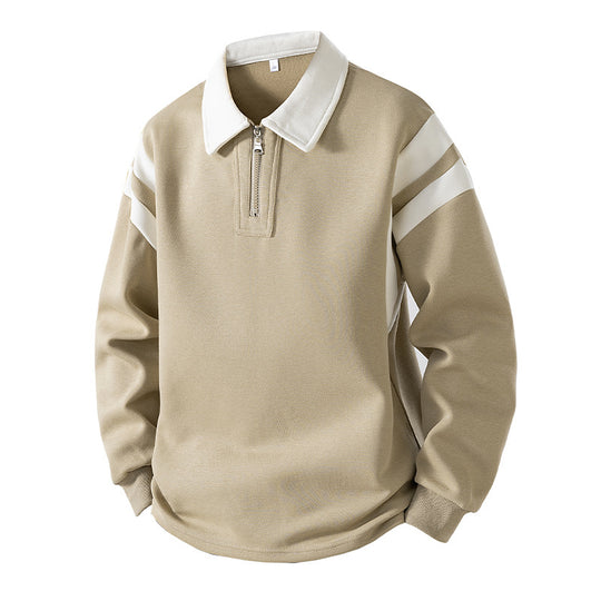 Herren Retro-Sportliches Rugby-Pulli mit halbhohem Reißverschluss und kontrastierendem Hemdkragen Nord Taschen