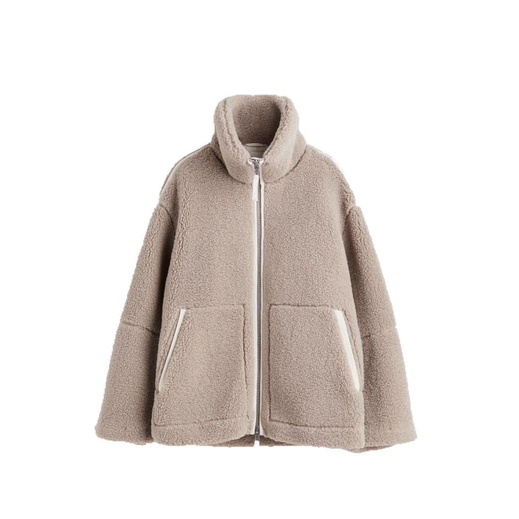 Damen Boxy-Teddyfleece-Jacke mit Stehkragen, Zwei-Wege-Reißverschluss und aufgesetzten Taschen Nord Taschen