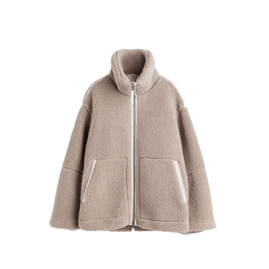 Damen Boxy-Teddyfleece-Jacke mit Stehkragen, Zwei-Wege-Reißverschluss und aufgesetzten Taschen Nord Taschen