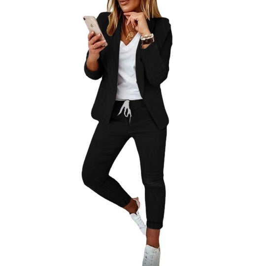 Damen Zweiteiliges Stretch-Jersey-Blazer-Set mit Kordelzug-Jogginghose Nord Taschen