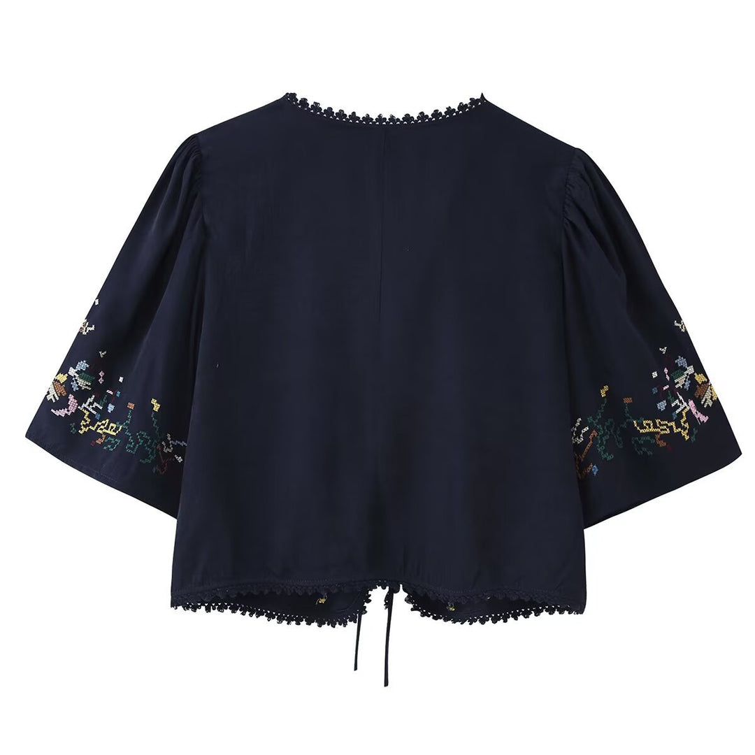 Damen Bestickte Boho-Kimono-Jacke mit Bindeband und Häkelbesatz Nord Taschen