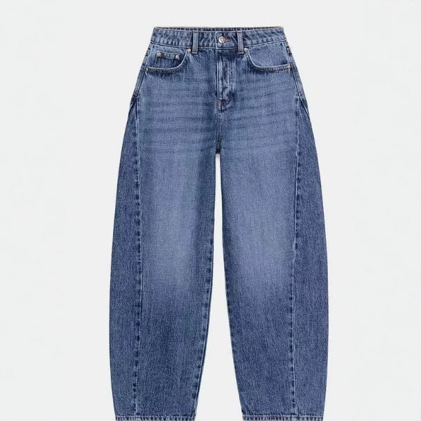 Damen High‑Waist Relaxed‑Fit Mom‑Jeans mit weitem Bein und 5‑Pocket Nord Taschen