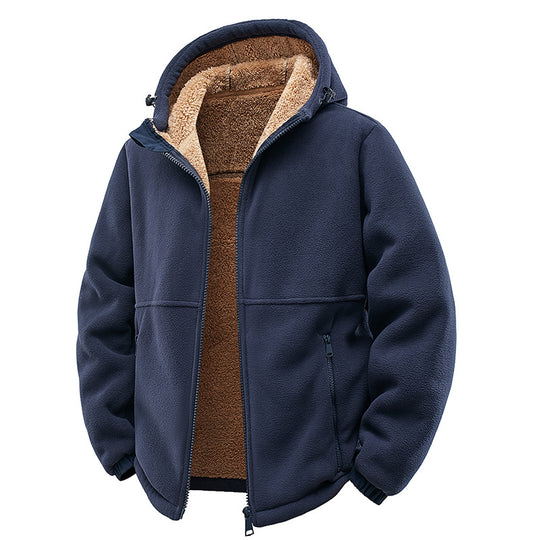 Herren Gefütterte Teddy-Fleece-Kapuzenjacke mit Zwei-Wege-Reißverschluss & Reißverschlusstaschen Nord Taschen