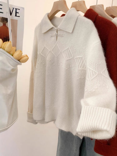 Damen Polokragen-Pullover im Mohair‑Look mit Ajour‑Zopfmuster, überschnittener Schulter und weiter Silhouette Nord Taschen