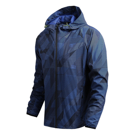 Herren atmungsaktive Softshell-Kapuzenjacke mit geometrischem Allover-Print und sportlicher Passform Nord Taschen