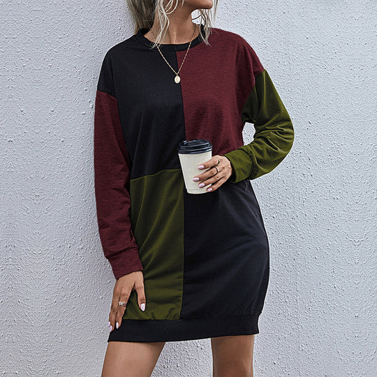 Damen Lockeres Blockdesign-Sweatshirtkleid mit Oversize-Passform und Bündchen Nord Taschen