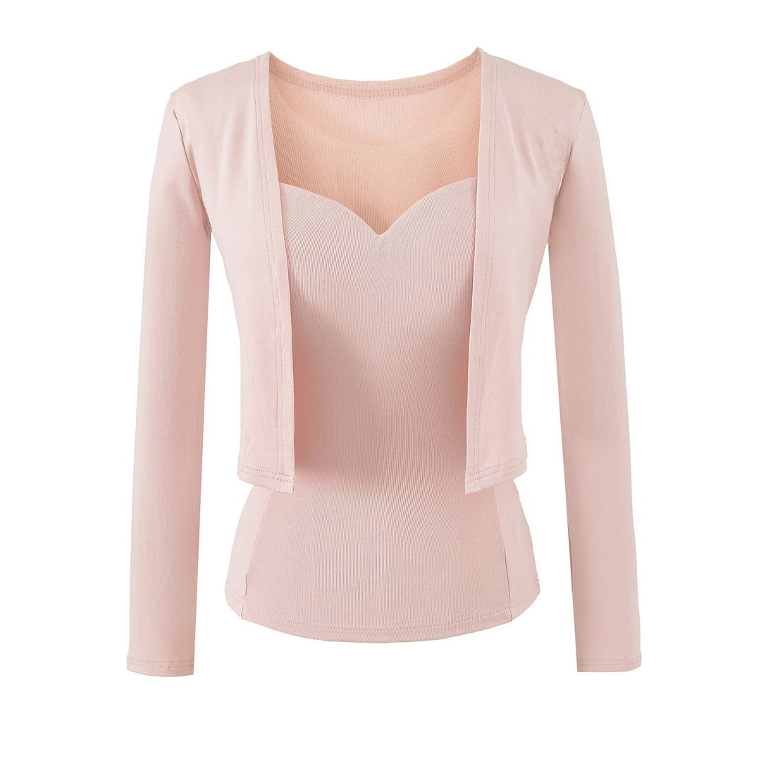 Damen Zweiteiliges Feinstrick-Top-Set mit Mesh-Einsatz und offenem Cardigan Nord Taschen