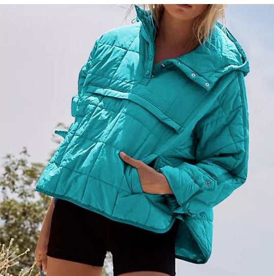 Damen Gefütterter Stepp-Anorak-Pullover mit Kapuze Nord Taschen