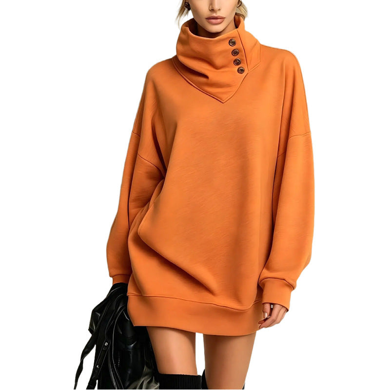 Damen Oversize Sweatshirtkleid mit hohem Knopfkragen Nord Taschen