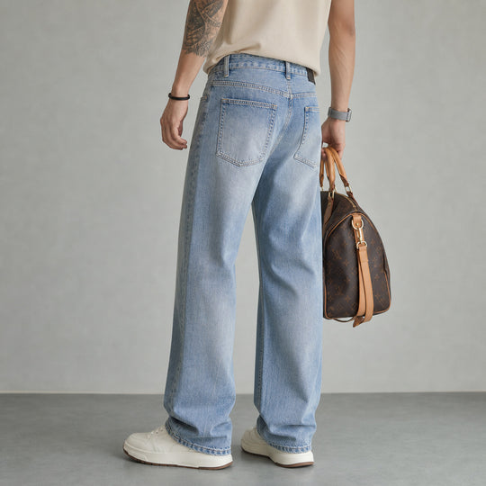 Damen Weite High-Waist Denim-Jeans mit ausgestelltem Bein und Vintage-Waschung Nord Taschen