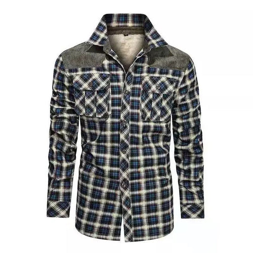 Herren Kariertes Flanellhemd mit Teddyfutter Sherpa-Innenfutter und Schulterbesatz Nord Taschen