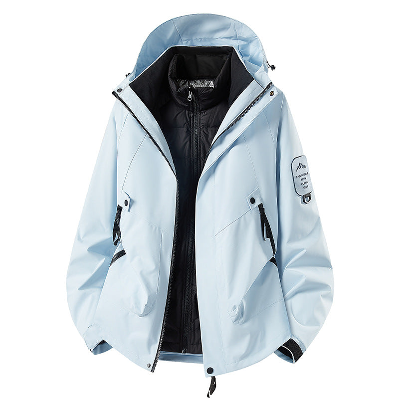 Herren Zwei-in-eins Wetterschutzjacke mit abnehmbarer Steppweste und verstellbarer Kapuze Nord Taschen