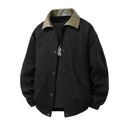 Herren Boxy-Coachjacke im minimalistischen Layering-Stil mit kontrastierendem Kunstlederkragen, Druckknopfverschluss & elastischem Saum Nord Taschen
