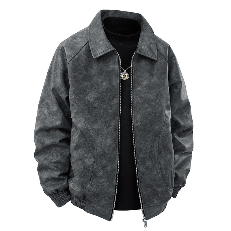 Herren Veloursleder‑Optik Blousonjacke mit Hemdkragen und elastischem Bund Nord Taschen