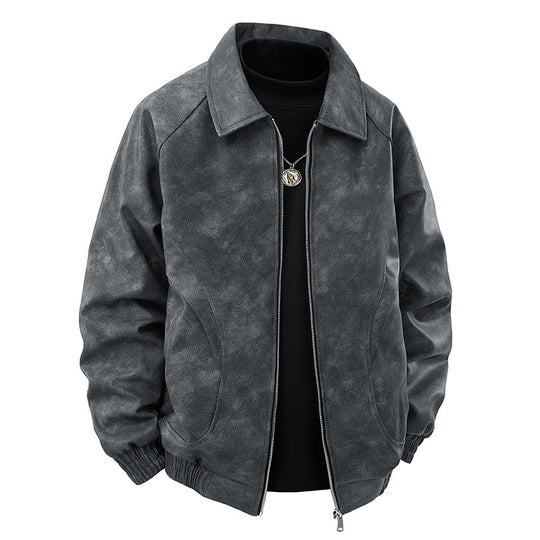 Herren Veloursleder‑Optik Blousonjacke mit Hemdkragen und elastischem Bund Nord Taschen