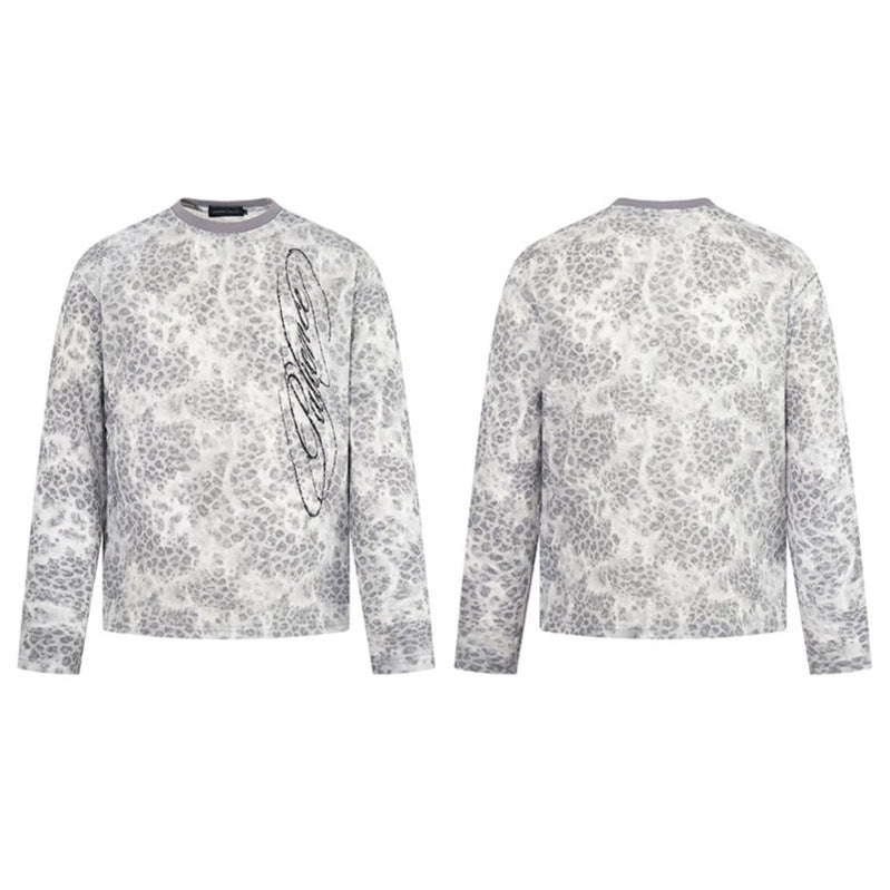 Damen Langarm-Sweatshirt mit Allover-Leo-Muster, geradem Schnitt und dekorativer Stickerei Nord Taschen