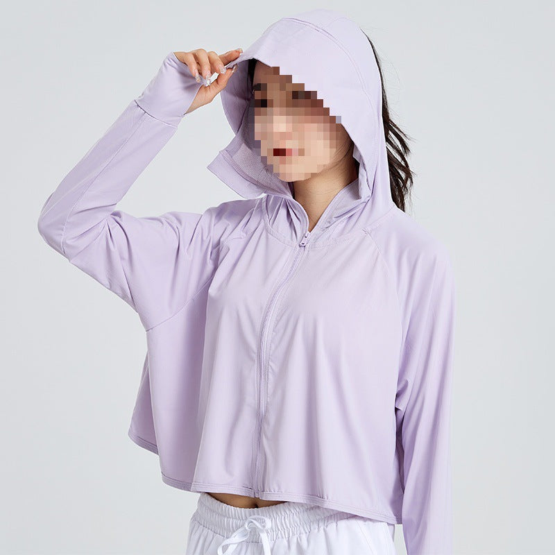 Damen Leichte Sportliche UV-Schutz-Kapuzenjacke mit kurzem Cropped‑Schnitt, Raglanärmeln & Daumenlöchern Nord Taschen