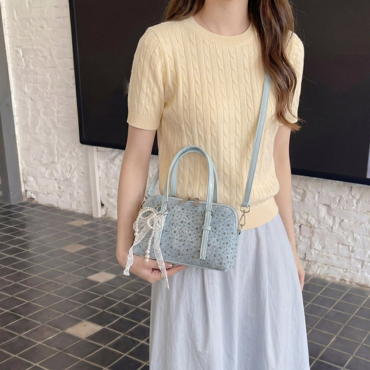 Damen Denim Handtasche mit Perlen- und Spitzenakzenten Nord Taschen