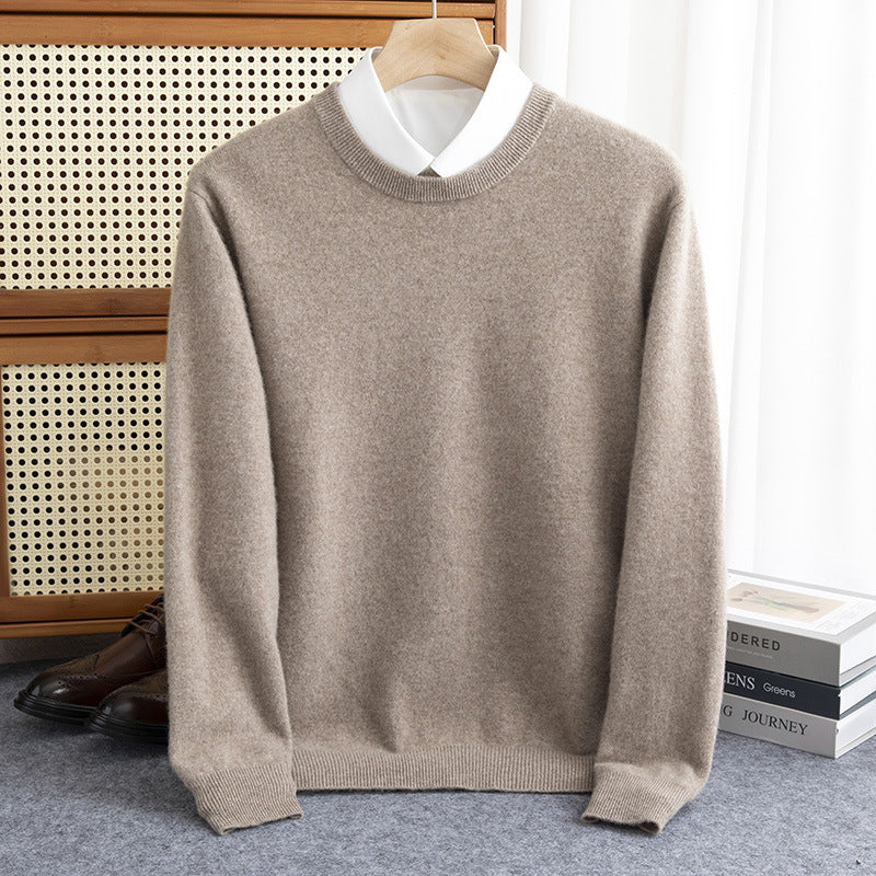 Herren Schlichter Rundhals-Feinstrickpullover kaschmirähnliche Haptik mit gerippten Abschlüssen Nord Taschen