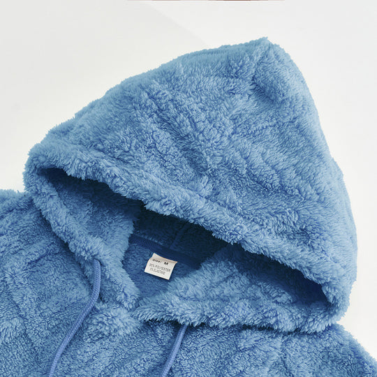Unisex Kuscheliger Teddy-Hoodie mit Zopfstrick-Optik und Kängurutasche Nord Taschen