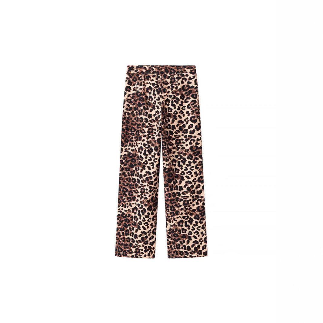Damen Weite High‑Waist Palazzo‑Hose mit Leopardenmuster und fließendem Fall Nord Taschen