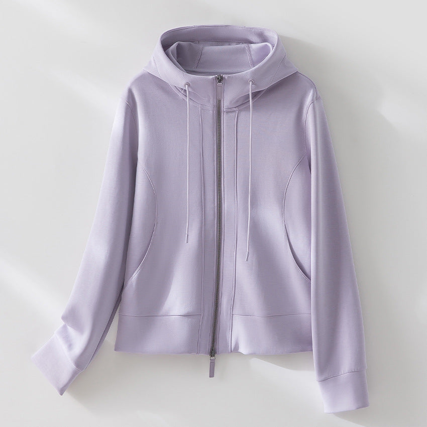Damen Leichte Kapuzenjacke aus feinem Frottee mit taillierter Silhouette und Zwei-Wege-Reißverschluss Nord Taschen