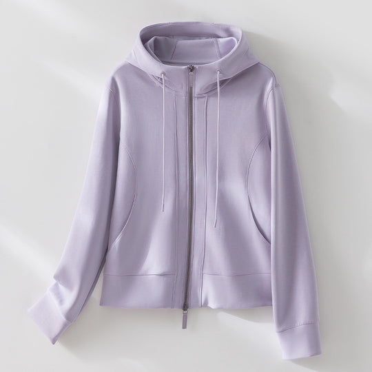 Damen Leichte Kapuzenjacke aus feinem Frottee mit taillierter Silhouette und Zwei-Wege-Reißverschluss Nord Taschen