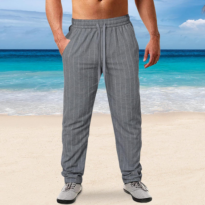 Herren lässige Streifen-Hosen aus Baumwollmix mit elastischem Bund und praktischen Eingrifftaschen