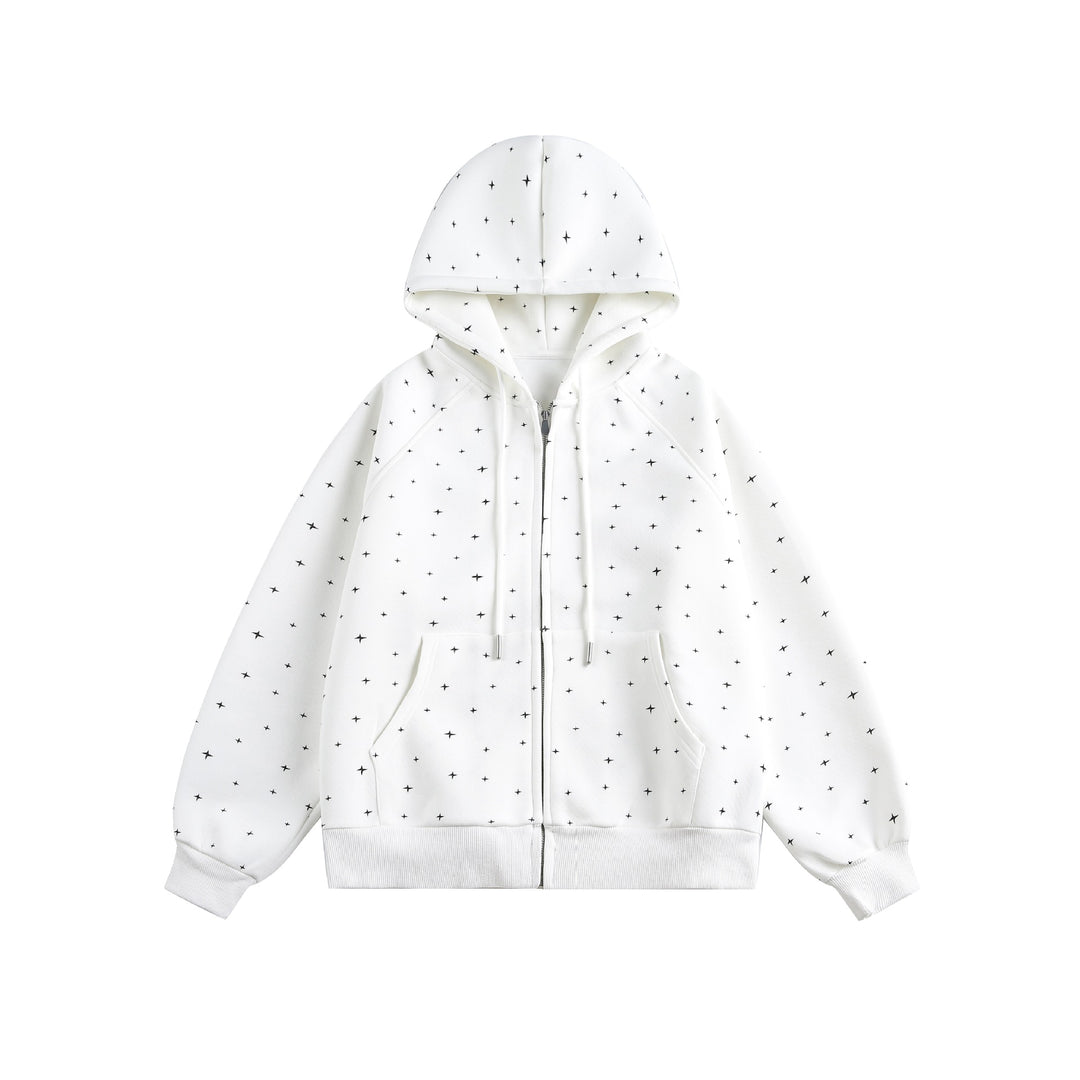 Unisex Oversize-Kapuzenjacke mit Sternchen-Print und durchgehendem Reißverschluss Nord Taschen