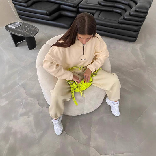 Damen Fleece-Halbzip-Sweatshirt oversized mit Stehkragen, Kängurutasche-Optik und elastischen Bündchen Nord Taschen